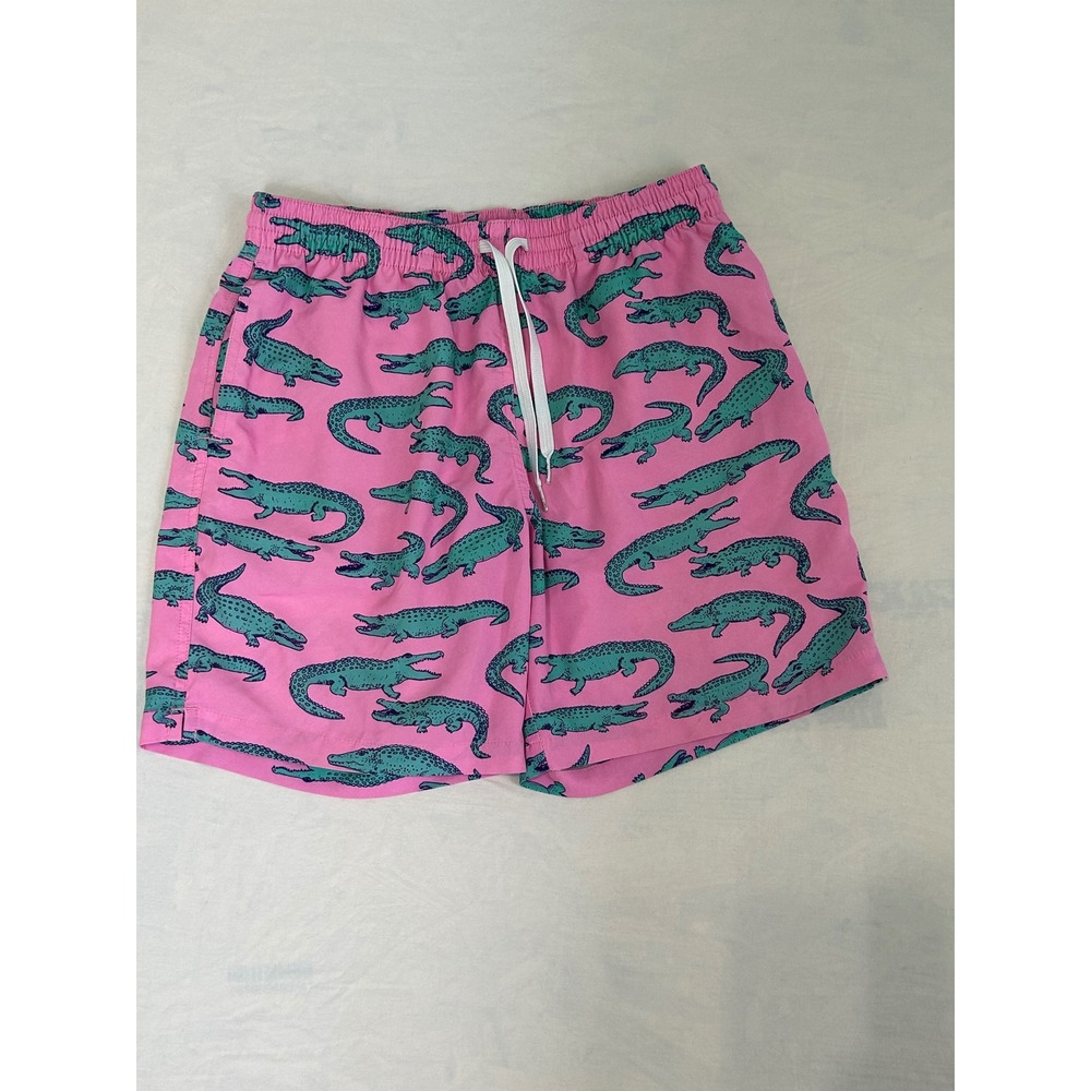 Chubbies Mens Pink Alligator Print Swim Trunks 7 Inch Inseam Medium